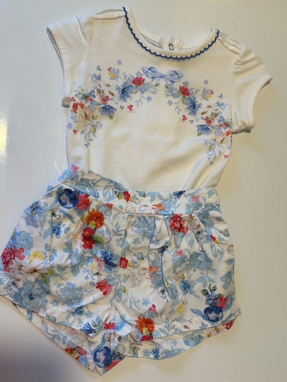 Mayoral Baby Girl Floral Top & Bloomers Set 9M 74cm Blue White